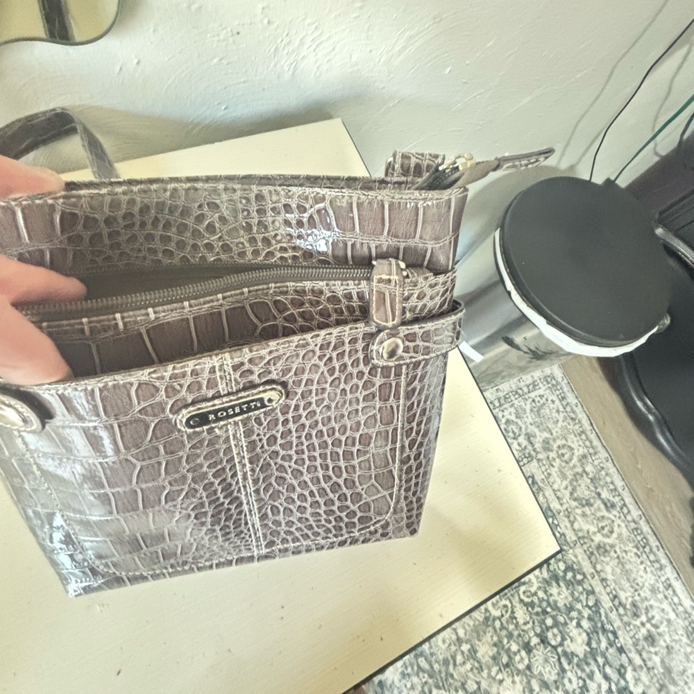 Rosetti Crocodile-Embossed Crossbody Bag in Brown